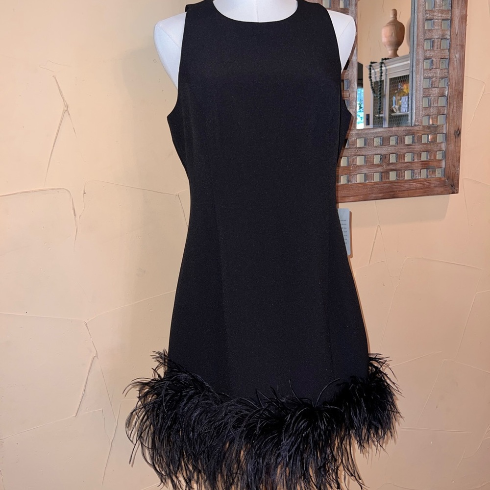Chelsea28 Black Mini Dress with Feather Hem NWT